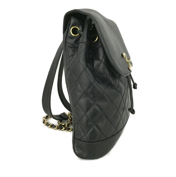 CHANEL Quilted Matelasse CC Logo Caviar Skin Chain Backpack Black - Picture 3 of 11